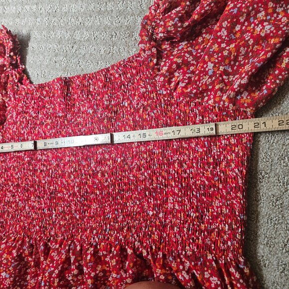 White Birch Smocked Maxi Dress Womens SZ 3X Floral Tiered Burn Orange Milkmaid - Picture 10 of 13